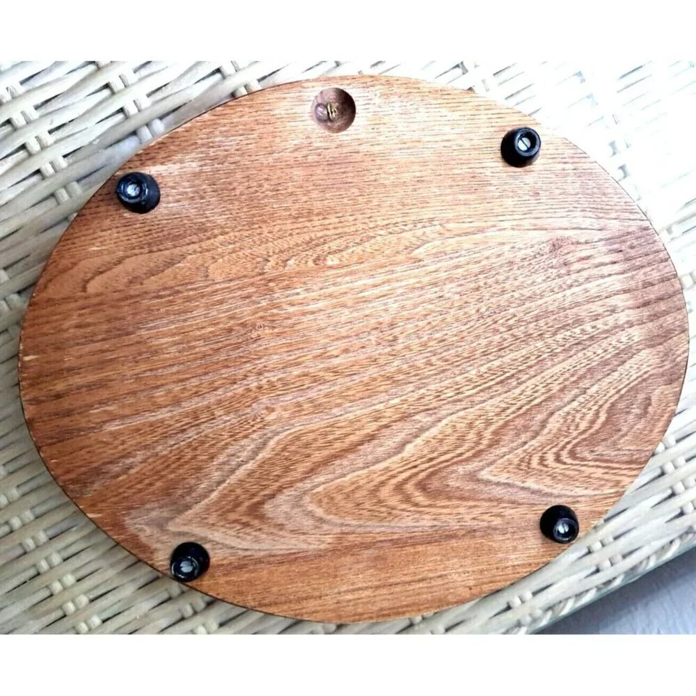 MCM VTG Wood Cheese Board Glass Dome Tray Charcuterie Spice of Life Pattern